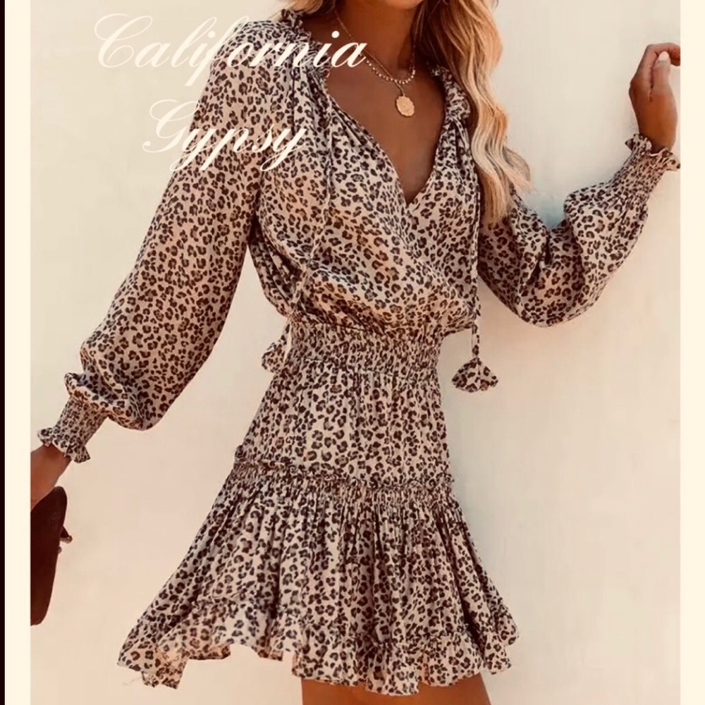 LAST ONE Leopard Print Chic Ruffle Dress - Picture 1 of 16